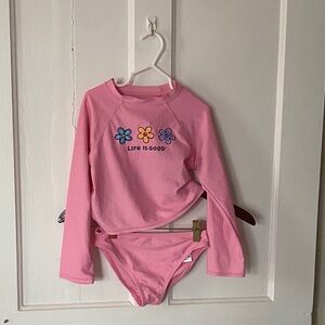 Life Is Good Kids Pink Floral Rashguard Set